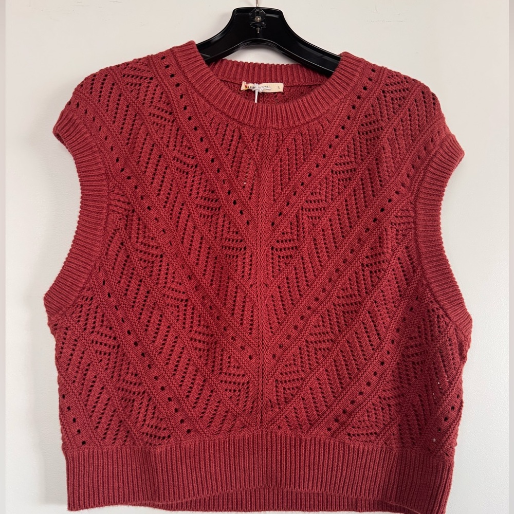 Marine Layer Deep Brownish-Red Knit Sweater Vest, size L